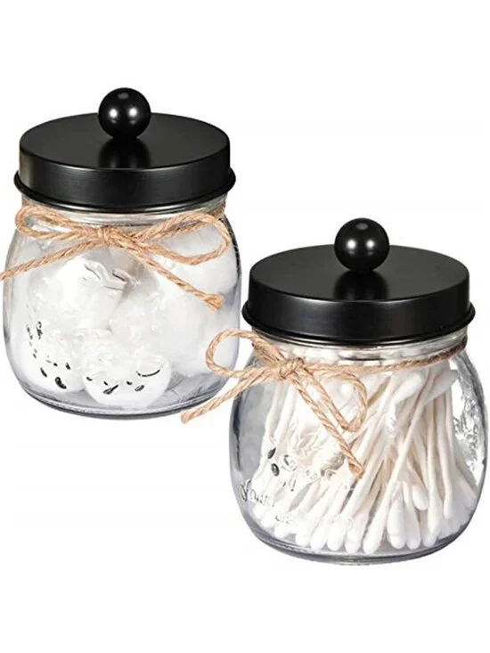 Qtip Holder Glass Bathroom Organizer Cotton Ball Swab Storage Jar Set