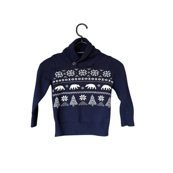 The Children’s Place Boys Navy Blue Fair Isle Shawl Collar Sweater Size 4‎