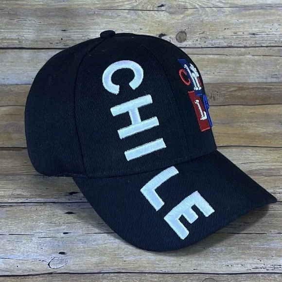 Chile Souvenir Baseball Cap Black Embroidered Adjustable Hat One Size‎ Fits All