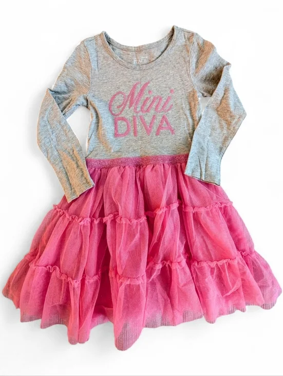 The Children's Place Girls Grey Top with Pink Tulle 'Mini Diva' Dress Size 5T