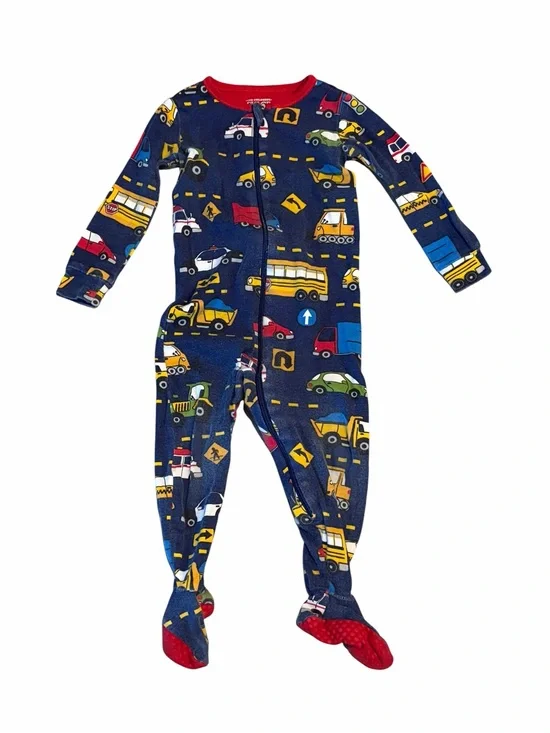 The Children's Place Navy Footed One-Piece Pajamas with Vehicle Print