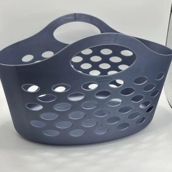 Rubbermaid Oval Carry Tote Blue Basket Handles Flexible Laundry Beach‎ Purse