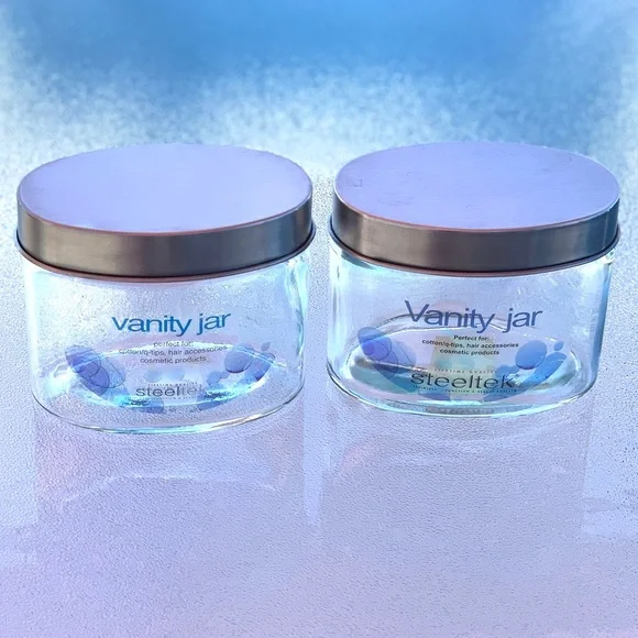 Glass Oval Vanity Jars with Lids ~ Set of 2