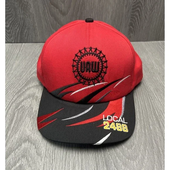 UAW Local 2488 Union Sewn Apparel Made in USA Red Black Embroidered Baseball Cap