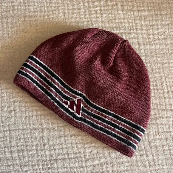 Adidas Mens Originals Weave Mix-Knit Beanie Collegiate Burgundy Logo One Size