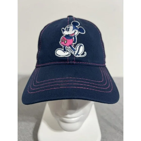 Disney Mickey Mouse Hat Cap Strap Back Navy Blue Embroidered Cartoon Mens