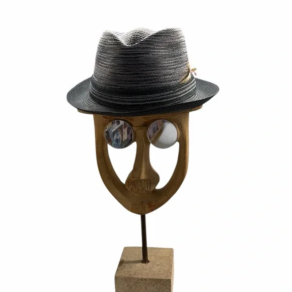 Stefeno Black Paul Straw Fedora Hat 7 1/4