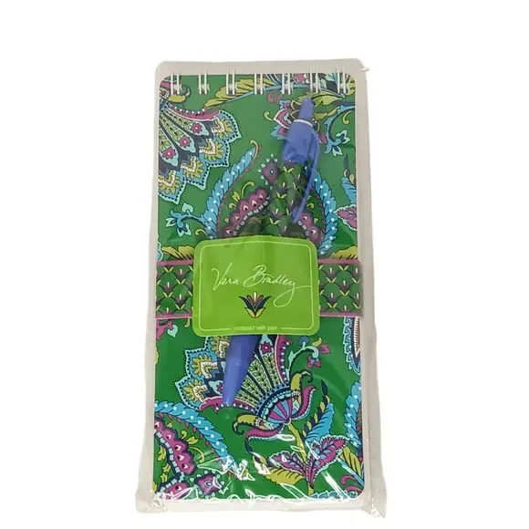 Vera Bradley Emerald Paisley 100 Sheet Notepad with Pen New In Package - Gift