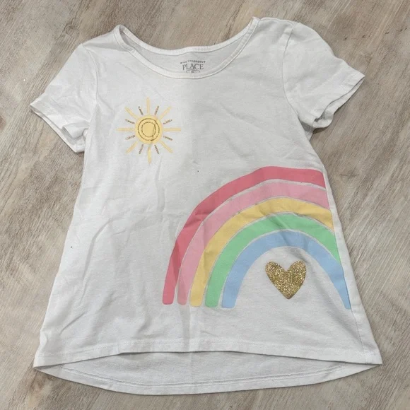 The Children's Place White Tee with Rainbow and Sun Design