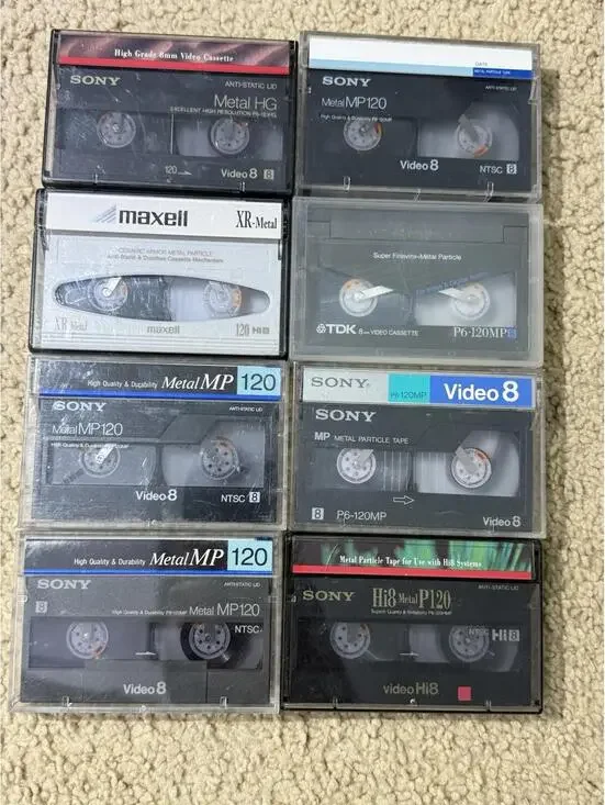 Lot of 8 Sony TDK Maxell Video8 & Hi8 Metal MP120 P120 8mm Tapes NTSC