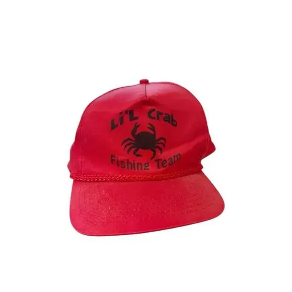 Vintage Luna Basics Lil Crab Fishing Team Red Rope Hat Baseball Cap One Size