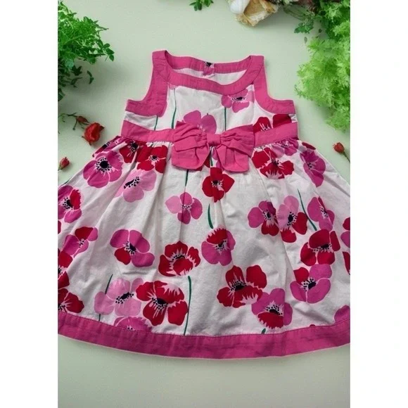 NWT The Children's Place Floral Dress Kids 12-18M Pink White‎ Poppy Bow Cotton