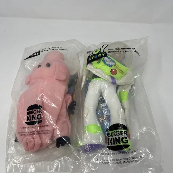 Vtg Burger King Disney Toy Story Pals HAMM + Buzz Lightyear Plush 1995 NEW Lot