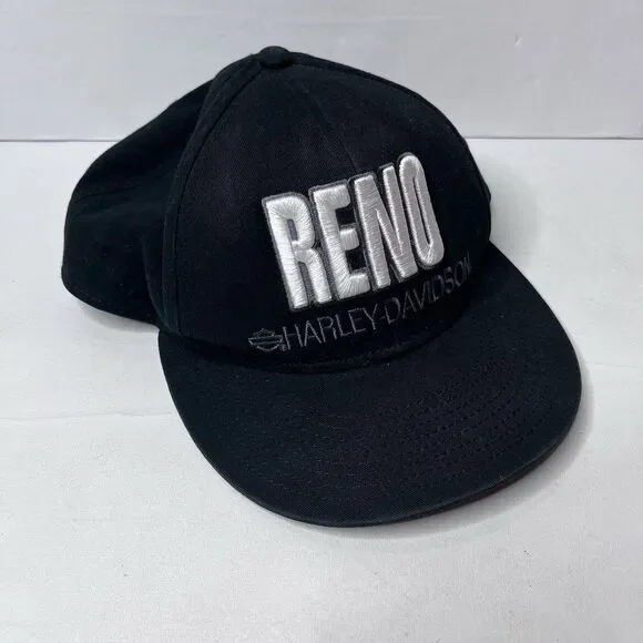 Harley Davidson Motorcycles Reno Nevada Adjustable Black Flat Bill Cap Hat OS