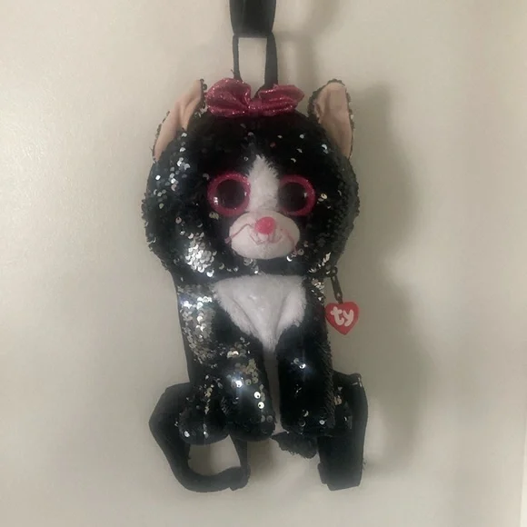 TY Black and Pink Sequin Cat Plush