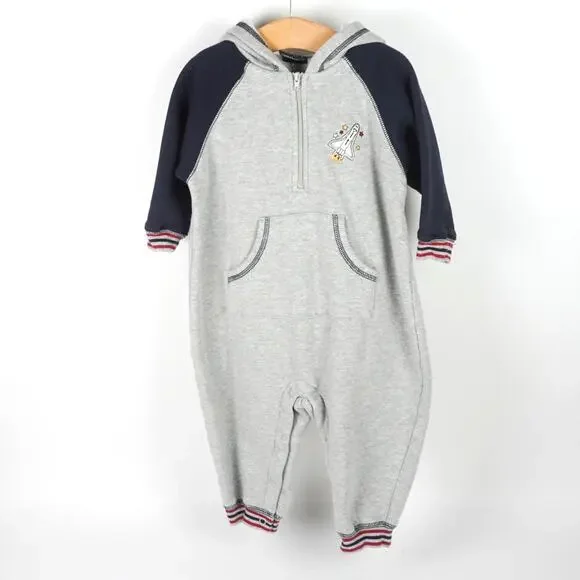 The Children's Place One-Piece Fleece Hooded Rocket Ship Coverall Gray Baby 18m‎