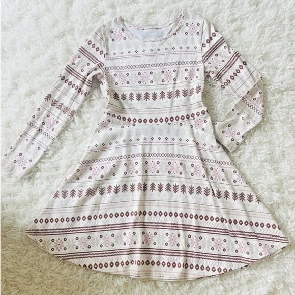 The Children’s place girls winter Patterned Pink and White long sleeve Dress