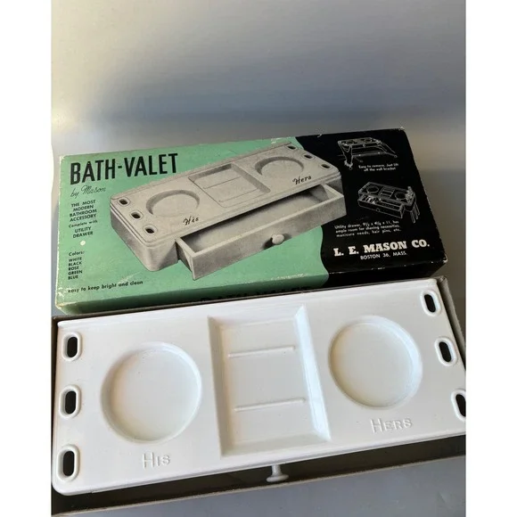 Vintage L.E. Mason Bath-Valet White MCM Wall Mount Organizer His Hers