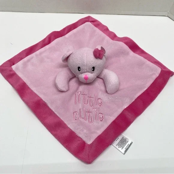 Mini Bean Little Cutie Baby Bear Lovey Security Blanket Pink Satin Trim & Back