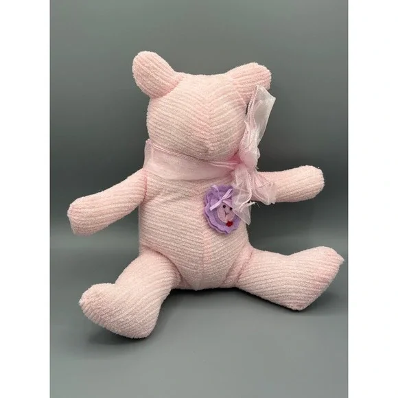 Pink Corduroy Teddy‎ Bear Stuffed Animal Soft Plush with Sheer Bow and Flower