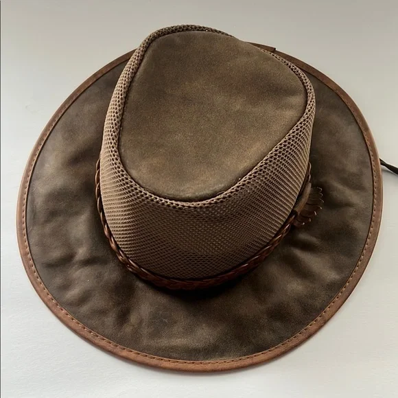 Brown Leather Outback Hat with Wide‎ Brim Sun Hat Breeze