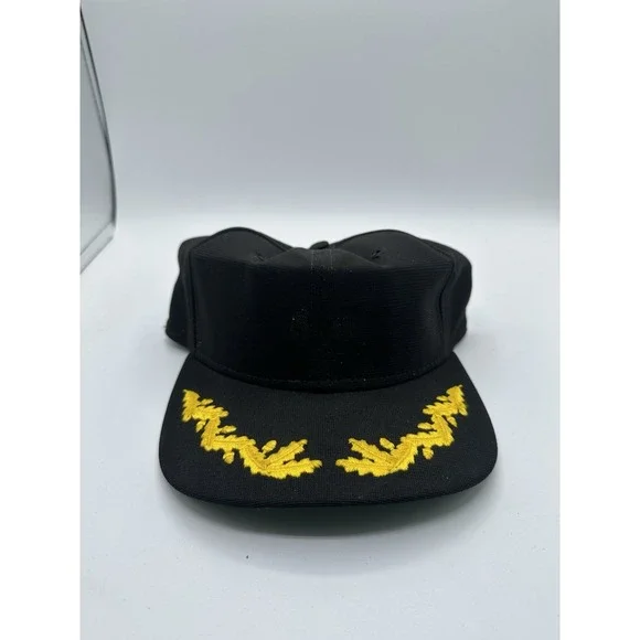 VTG New Era Pro Model Captain Hat Black Gold Scrambled Eggs USA Made Nautical