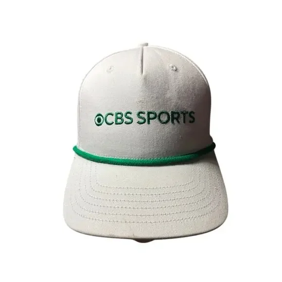 Vintage CBS Sports Snapback Hat White Green Rope Brim Cap TV Network Clean
