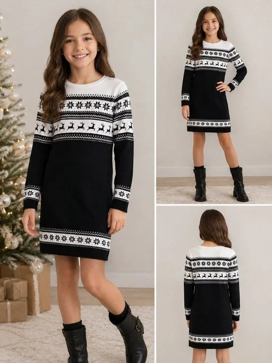 The Children’s Place Girls Fair Isle Reindeer Sweater Dress Size Large 10/12 NWT