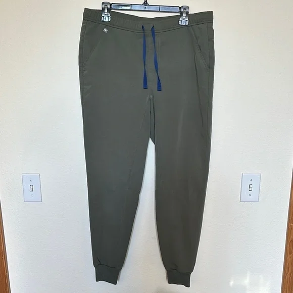 Figs Scrubs Olive Green Joggers with Blue Drawstring