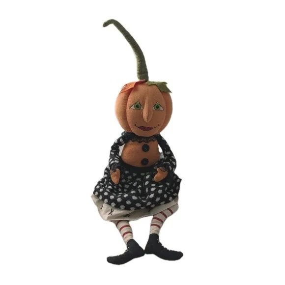 Halloween‎ Lady Pumpkin Jack O Lantern Plush Doll Shelf Sitter 13