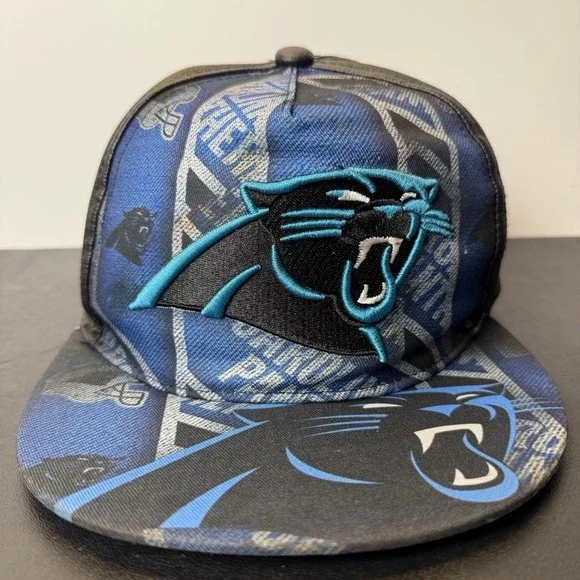 VTG Carolina‎ Panthers Snap Back Hat Leather Spell Out 1990s NFL Football Rare