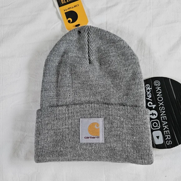 Carhartt Beanie Grey Cuffed Logo Knit Workwear High Visibility Hat