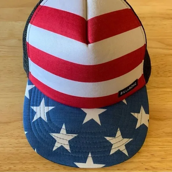 Billabong United States Flag Snap Back Hat Cap Adj 5 Panel OSFA Excellent