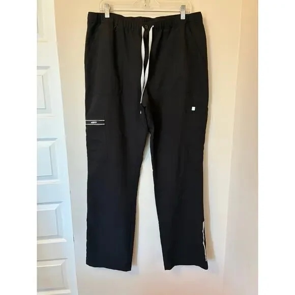 Figs Men's Scrub Pants Black Cargo Reflective Straight Leg Size XL