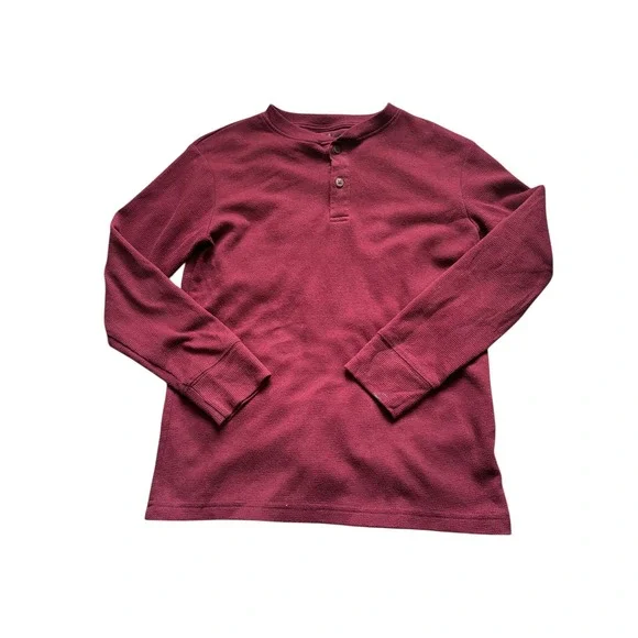 Boys The Children's Place Waffle Knit Henley Shirt Size M‎ 7/8 Burgundy as is