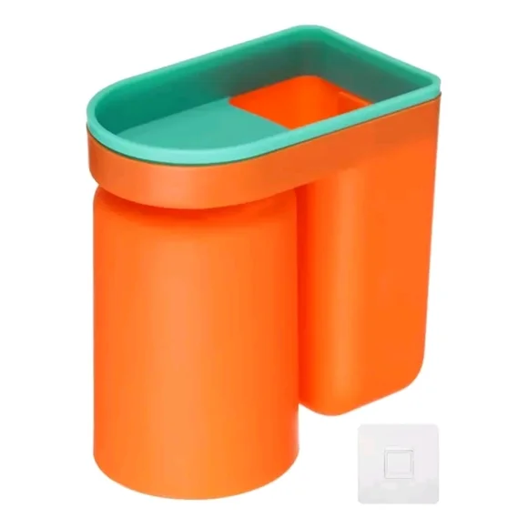 SHEIN Orange and Teal Bathroom Toothbrush Storage Organizer with Cup