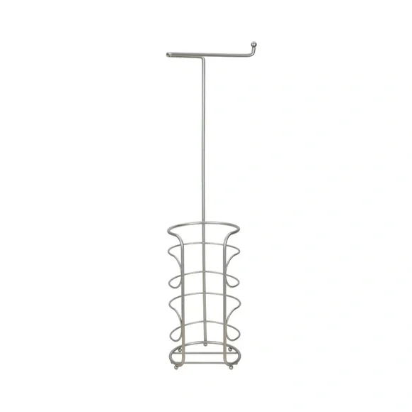 Mainstays Freestanding Satin Nickel Steel Toilet Paper Holder with Storage