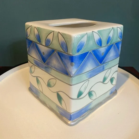 Wamsutta Hand Painted Ceramic Tissue Box Cover