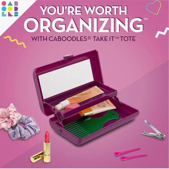 NWT Caboodles Take It Touch Up Tote Cosmetic Case, purple