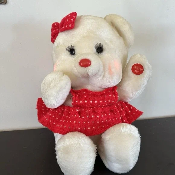 VTG 80's TL Toys White Christmas Girl Blushing Musical Teddy Bear Singing RARE