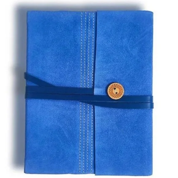 HANDSTITCHED BLUE SUEDE JOURNAL, SIZE 8