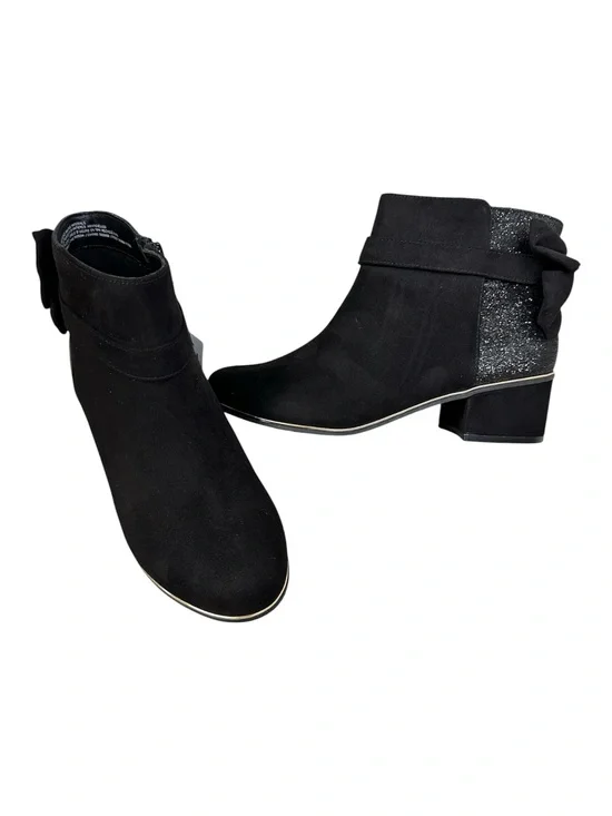 THE CHILDREN’S PLACE Girls Black Suede Glitter Gold Trim Bow Boots Size 6 NWT