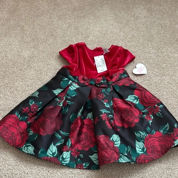 The Children’s Place Red and Black Floral Dress NWT size 12-18 months