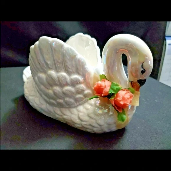 Vintage Mid Century Ceramic Swan Planter Vase Retro 4.5” Tall