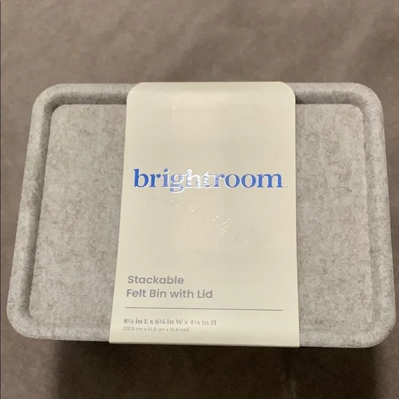 Stackable Felt Bin with Lid - Light Gray