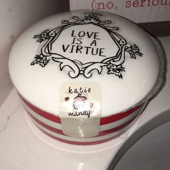 Love is a Virtue covered cotton ball bathroom dish
