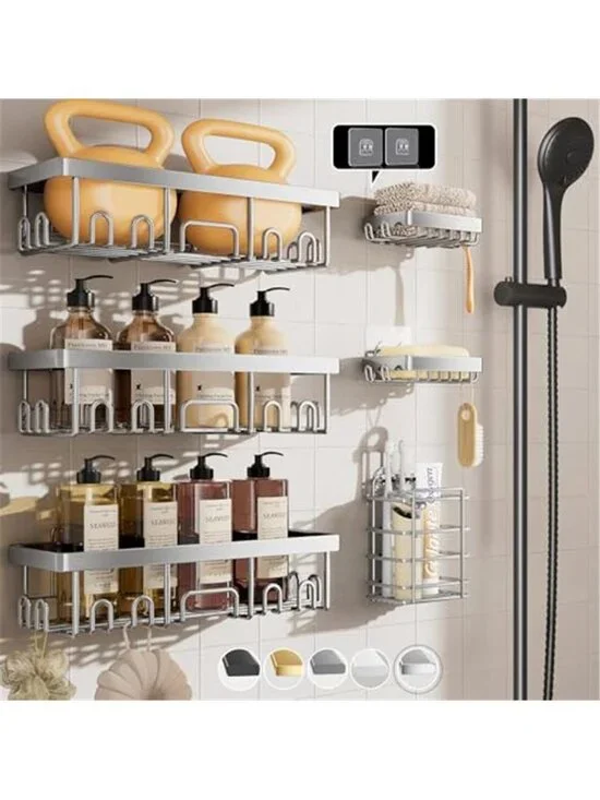 Shower Caddy 6 Pack Wall Mount Bathroom Shelf Organizer Soap Dish No Drill