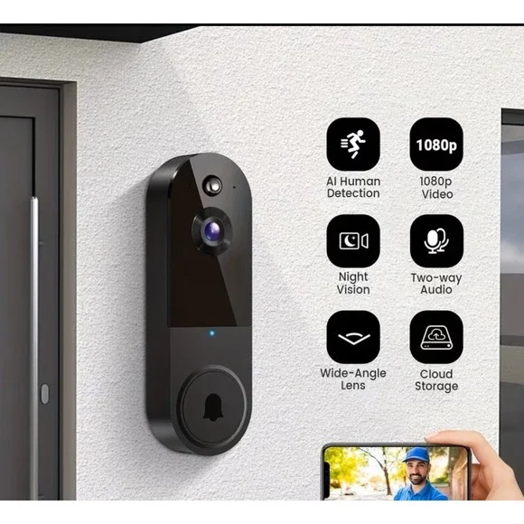 New 1080P Wireless Video Doorbell – Motion Detection & Night Vision - Black