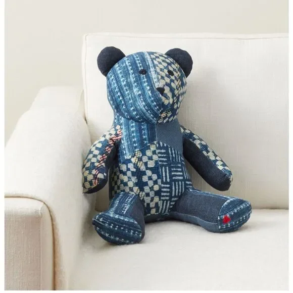Pottery Barn Nelson Patchwork Teddy Shaped Pillow NIP