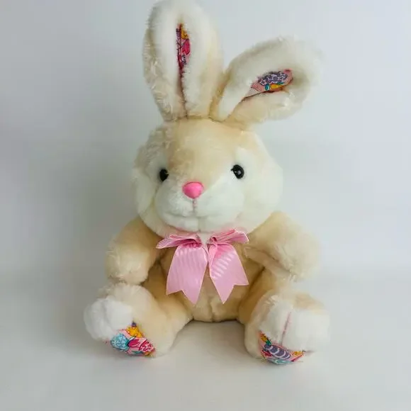 Cuddle Wit Bunny Rabbit Plush Stuffed‎ Animal Tan White Pink Bow Egg Print 15”